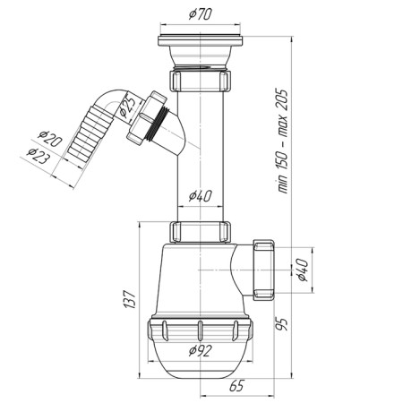 Siphon for sipi "Ani Plast" grotto A1000, 1 1/2 "x40 mm, with a stainless steel with a grate d = 70 mm, with a challenge-2
