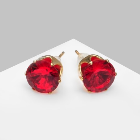 Earrings with rhinestones "Pusets" radiance, circle, d = 0.8, red color in gold-2