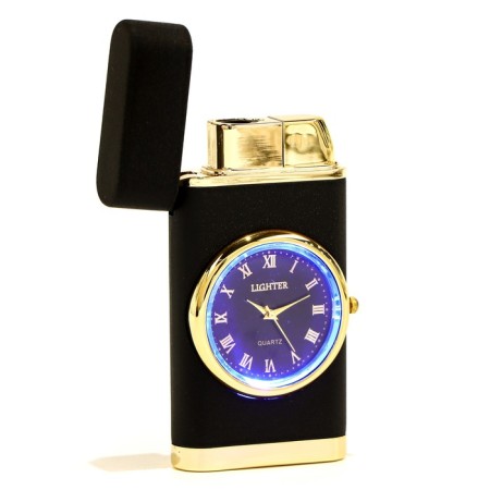 Gas lighter "style", piezo, with a clock, with backlight, black-4