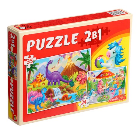 Maxi-Puzzles 2 in 1 "Pony and dinosaurs No. 1", 24 and 35 elements