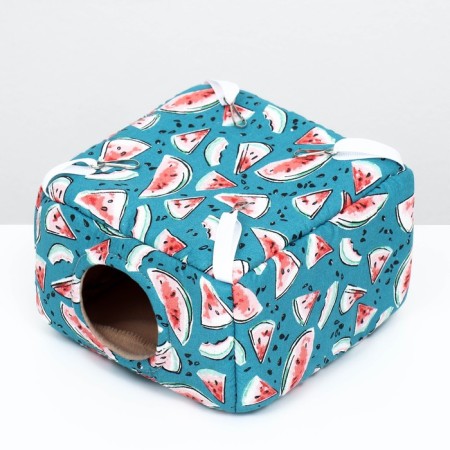 House "rectangle" for rodents 19*19*12 cm, calico, fleece, foam rubber, watermelon-2