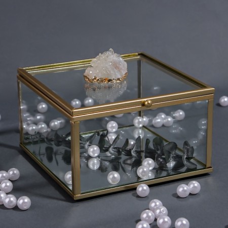 Organizer for storage "Mountains", with a lid, glass, with a mirror -bottom, 1 section, 12 × 12 × 7 cm, the color is transparent/copper-2