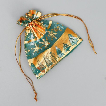 Bag Gift Organza "Golden Snowflakes", 10 x 12 cm +/- 1.5 cm, New Year-4
