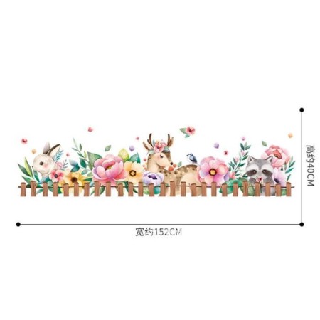 Stick plastic interior color "Forest animals in flowers" 60x90 cm