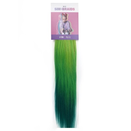 SIM-BRAIDS Kanecalon is three-color, corrugated, 65 cm, 90 gr, turquoise/green/light green color (#FR-31)-2