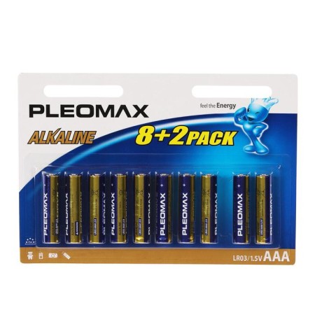 Battery Alkalin Pleomax, AAA, LR03-10BL, 1.5V, blister, 8+2 pcs.