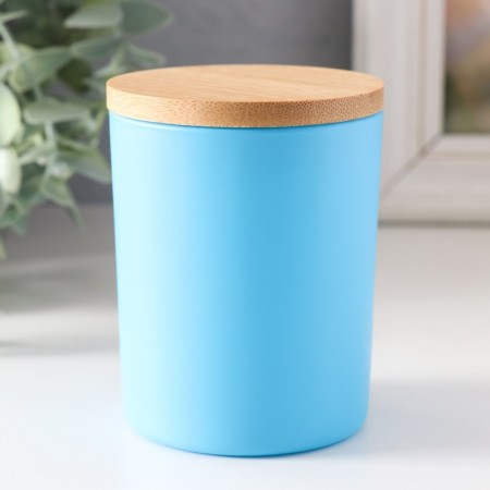 Bank for candles glass with a “blue matte lid” 220 ml 7x7x8.4 cm