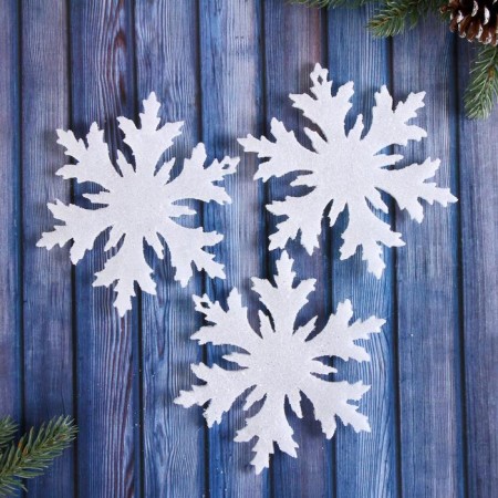 Christmas tree decoration "Snowflake - sharp edges" (set of 3 pcs) 12.5 cm white