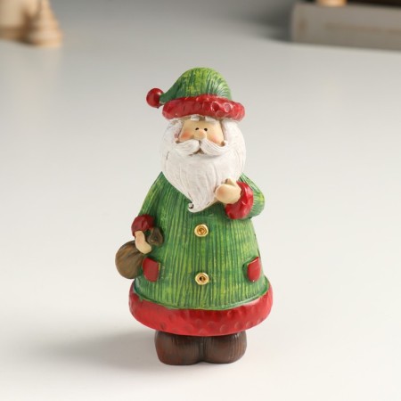 Polystone souvenir "Santa Claus in a green fur coat and cap, with a bag" 5x6x13 cm
