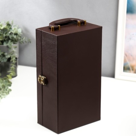 Casket Wood, leatherette for 2 bottles "Twisted cage" 4 items 34.5x19.5x12 cm-7