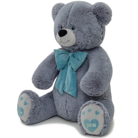 Soft toy "Bear Pierre with a bow", gray color, 130 cm-1
