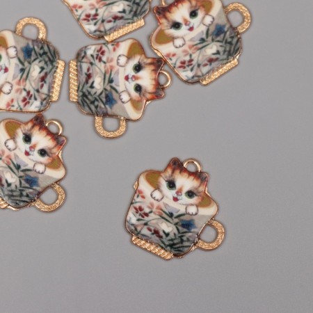 Decor for creativity metal, enamel "cat in a cup" 2.3x2.3 cm