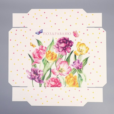 Gift folding box, packaging, "flowers", 26 x 26 x 8 cm-5