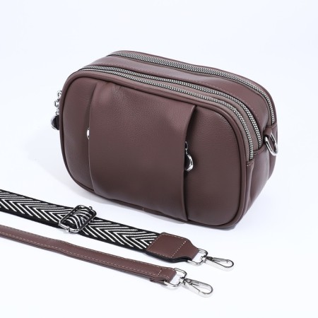 Cross-Bodi bag on zippers, external pocket, brown color-6