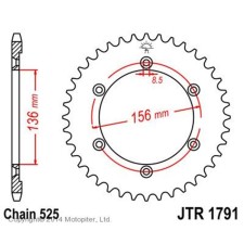 The rear star, driven JTR1791, chain 525, 43 teeth