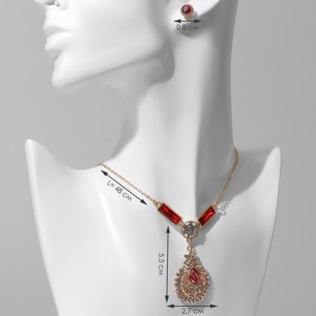 Set 2 objects: earrings, pendant “dew” flower, red-white color in gold, 48 cm-1