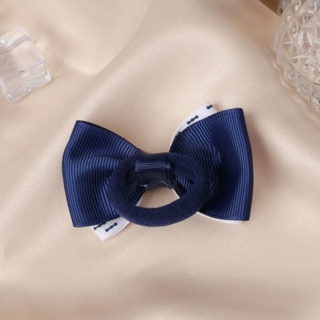 Hair elastic band "Schoolgirl" Bant Strochi, 6 cm, white and blue-1