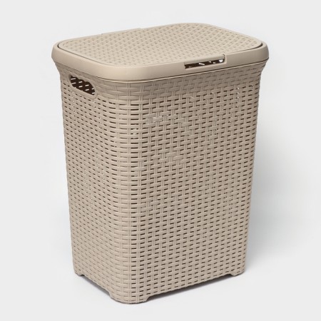 Besnaya basket with a rattan lid, 60 l, 34 × 44 × 55 cm, Latte color-4
