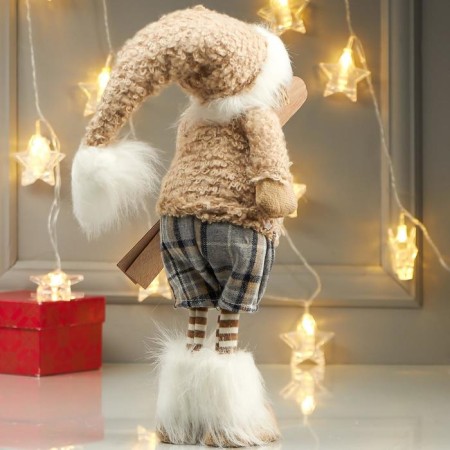 Interior doll "Boy in a beige fur jacket, with skiing in the hand" 47x12x15-2