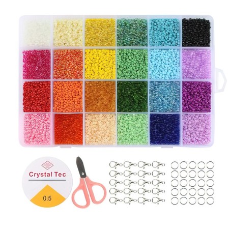 Set for creating jewelry, set 24 colors, 1 pc. - 2 mm, fishing line, scissors, accessories