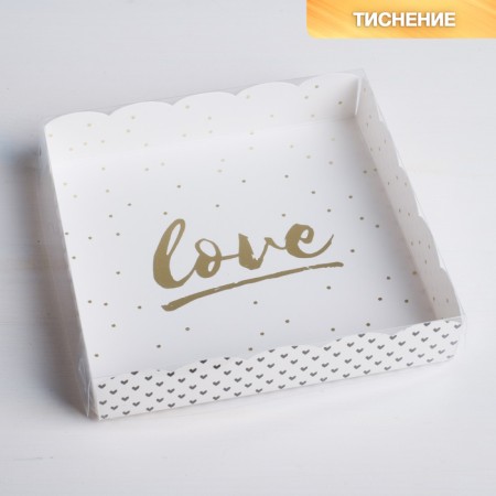Cookie box, confectionery packaging with PVC lid, love, 15 x 15 x 3 cm