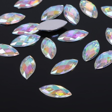 Rhinestones flat glue ellips, 7 × 15 mm, (set of 20 pcs.), Rainbow color