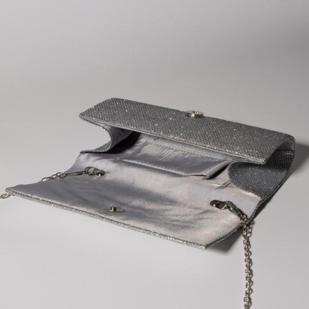 Female bag, valve department, long chain, silver color-2