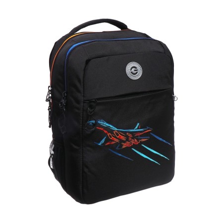 School backpack, 39 x 26 x 19 cm, Grizzly, ergonomic back, laptop department, black/orange-1