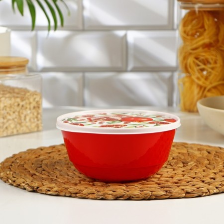 A set of bowls with a grenade lid, 3 pcs: 1 l, 2 l, 3 l, red color-1