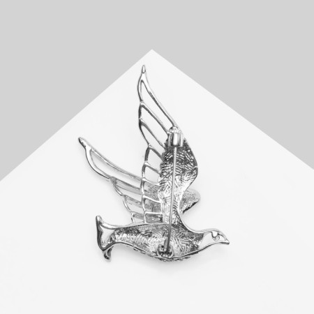 Brooch "Bird", white color in silver-1