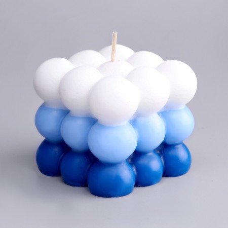 Figure Aromatic candle "Babb cube", 6 cm, white-blue, coconut-2