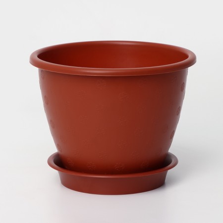 Pot for flowers with a pallet of 1.2l "Flower", Color Terracott