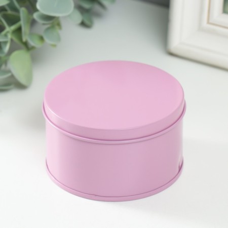 Casket Metal for a candle "Round. Gloss" pink 7.5x7.5x4.5 cm