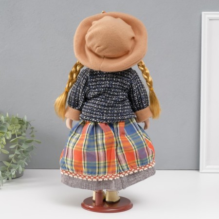 Doll Collectible Ceramics "Vika in a checkered multi -colored skirt" 39 cm-3