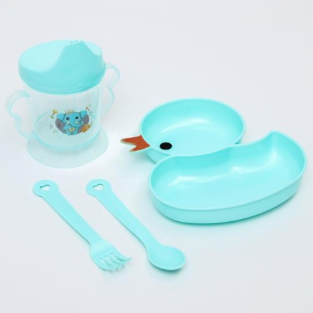Set of dishes 4 objects, bowl, fork, spoon, stroke hard nose 200 ml., Mix color-11