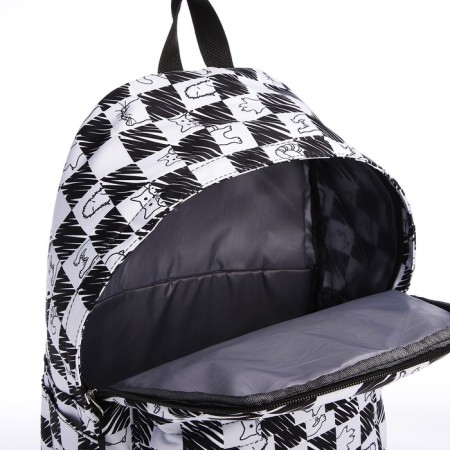 School backpack from textiles with a zipper, 4 pockets, black/white color-7