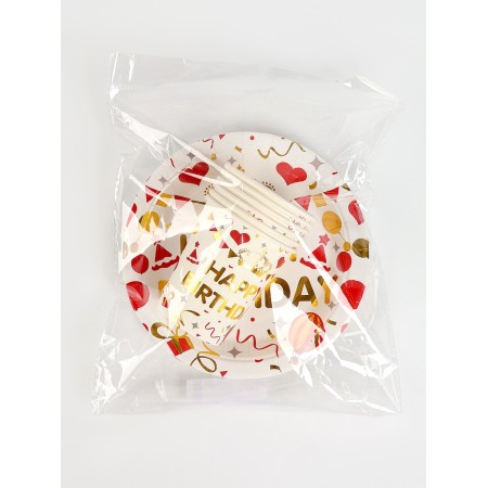 A set of paper utensils "Happy Birthday", 12 pcs., White color-6