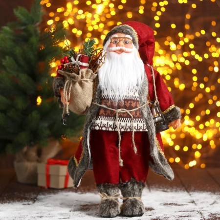 Santa Claus "in a red fur coat with a flashlight" 45 cm