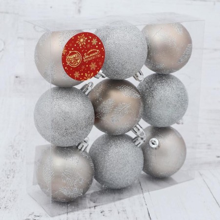 Set of balls plastic D-6 cm, 9 pcs "Winter foliage"-1