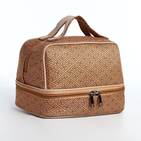 Cosmetic bag, 2 parts on zippers, beige color