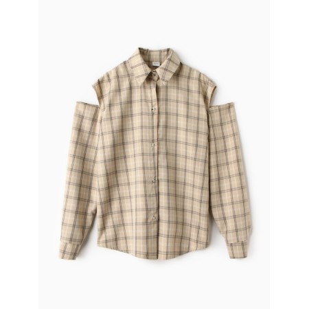 Women's shirt minku: casual collection beige color in cage, river 48-6