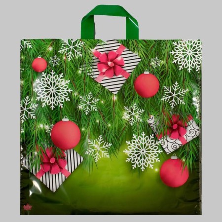 Package "Gifts in Christmas trees", plastic with a loop pen, 42x44 cm, 70 μm