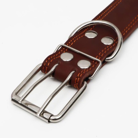 Leather collar on synthetic winterizer, 82 x 4.5 cm, Osh 50-70 cm, brown-3