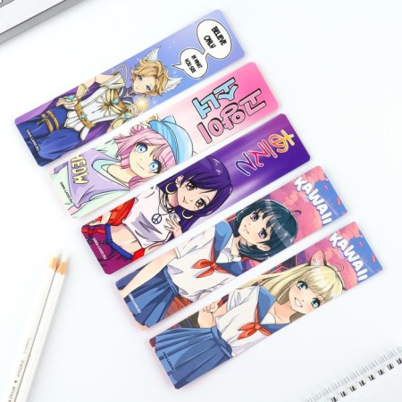 A set of cardboard bookmarks with hints, 5 pcs "Anime Girls"-1