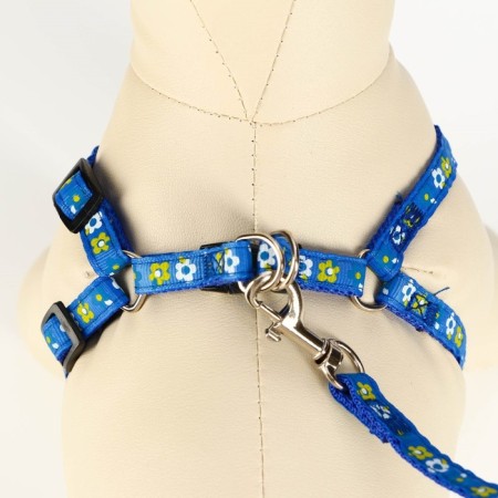 The set of stitched "flowers", leash 120 x 1 cm, OG 23-35 cm, dark blue-3
