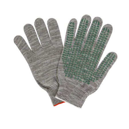 Workers, m/b gloves, knitting 10 class, 5 threads, size 9, with PVC dots, gray, Greengo-3
