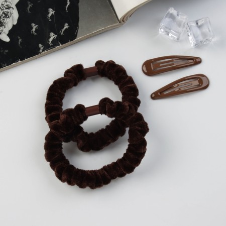 Hair set "Gloria Tenderness" (2 gum 5.5 cm, 2 invisibility 5 cm) brown-1