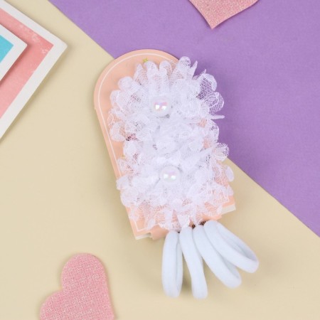 Hair set "cutie" (2 clamps, 4 elastic bands) lace, white