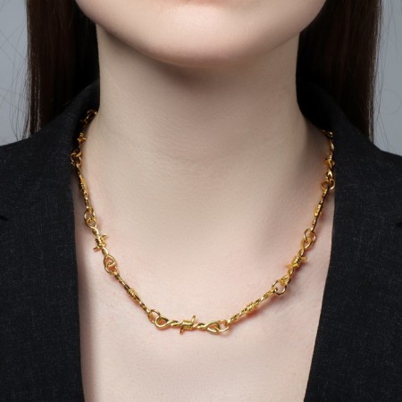 The necklace "wire" is prickly, the color is gold, l = 45 cm-4