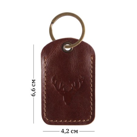 Key leather keychain, label, rectangular, genuine leather, brown, deer-3